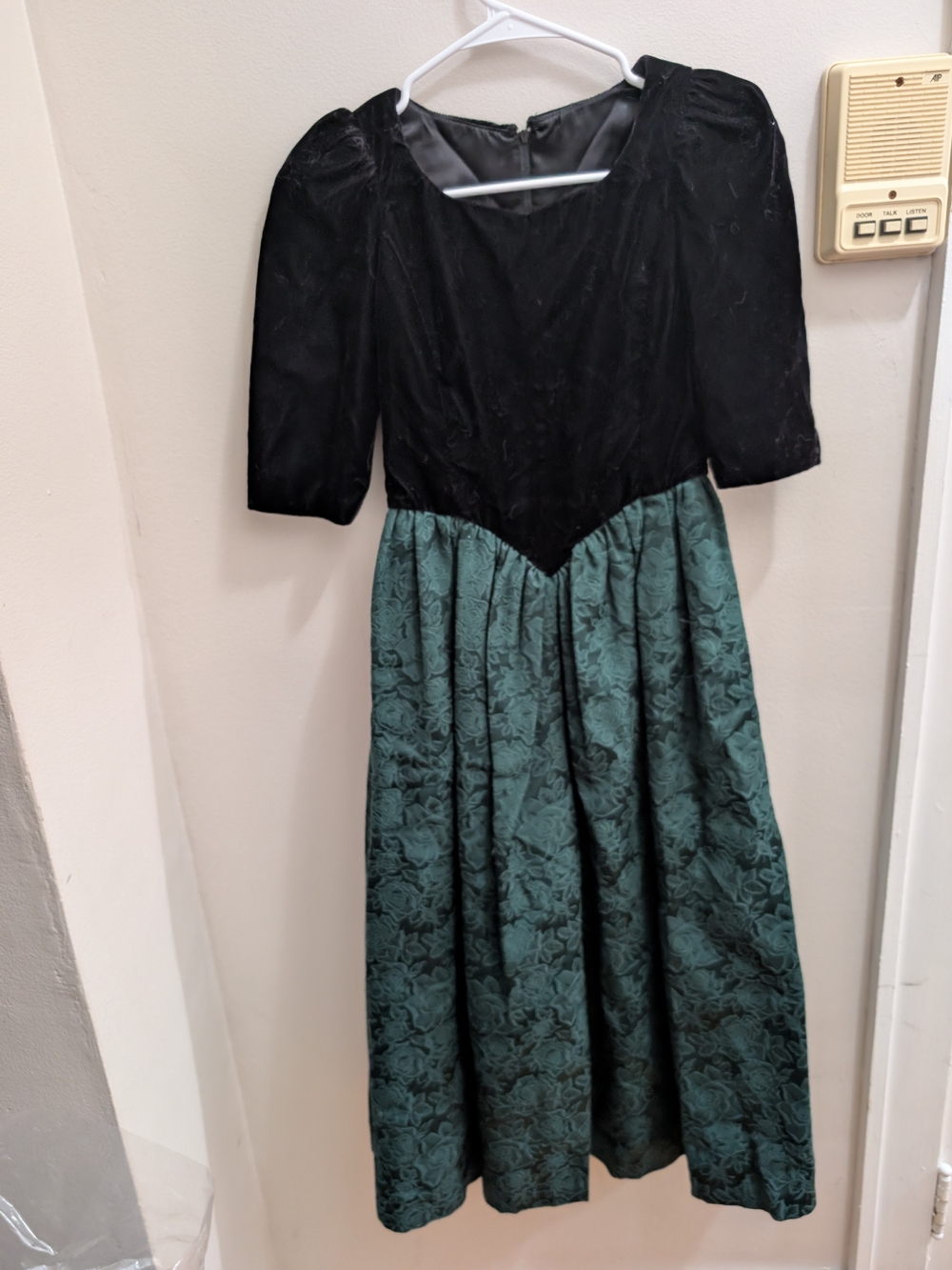 Handmade Floral Midi Dress in Black & Green